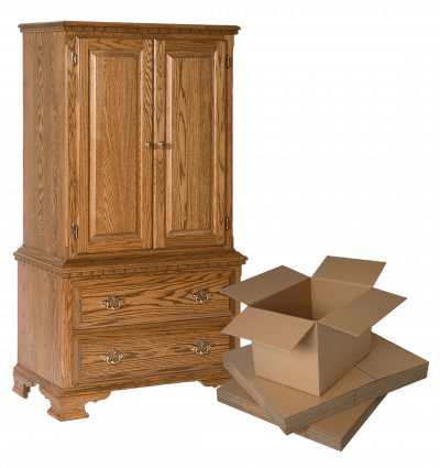 Armoire en bois et gros cartons